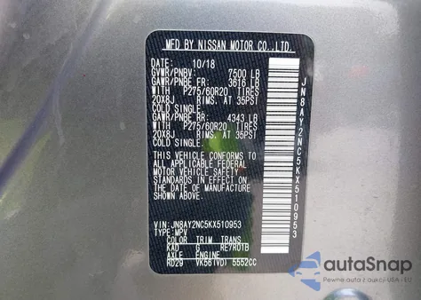 2019 Nissan Armada Sl from USA, damaged, VIN JN8AY2NC5KX510953